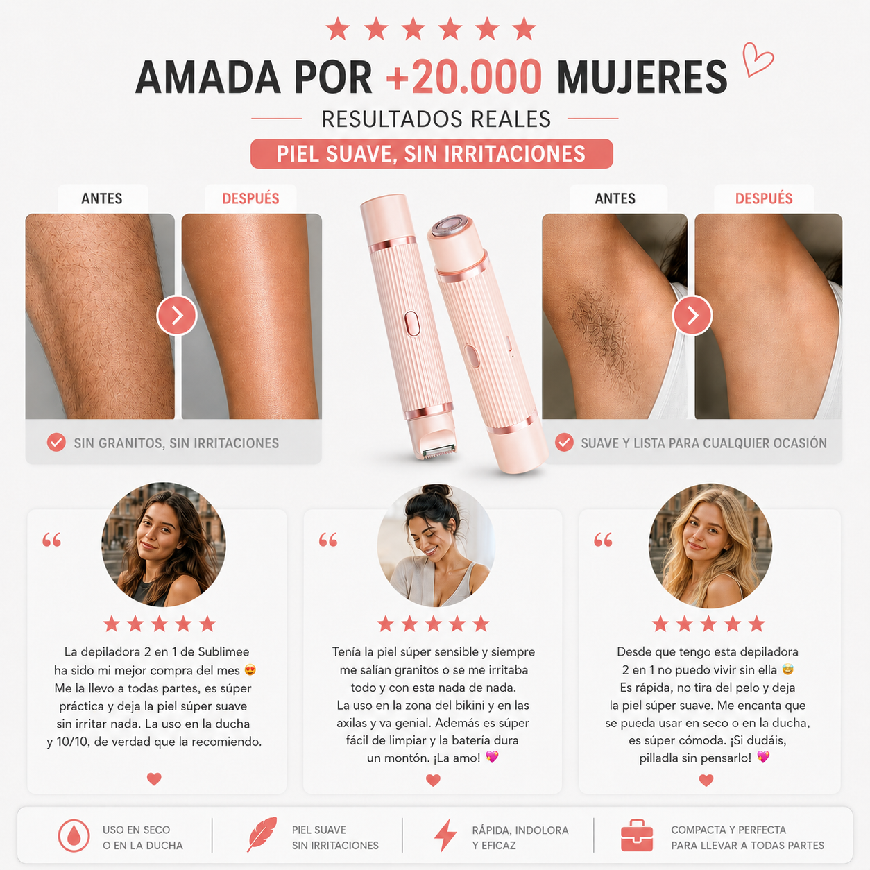 Depiladora Lunara™ 2 en 1: Suavidad sin Dolor