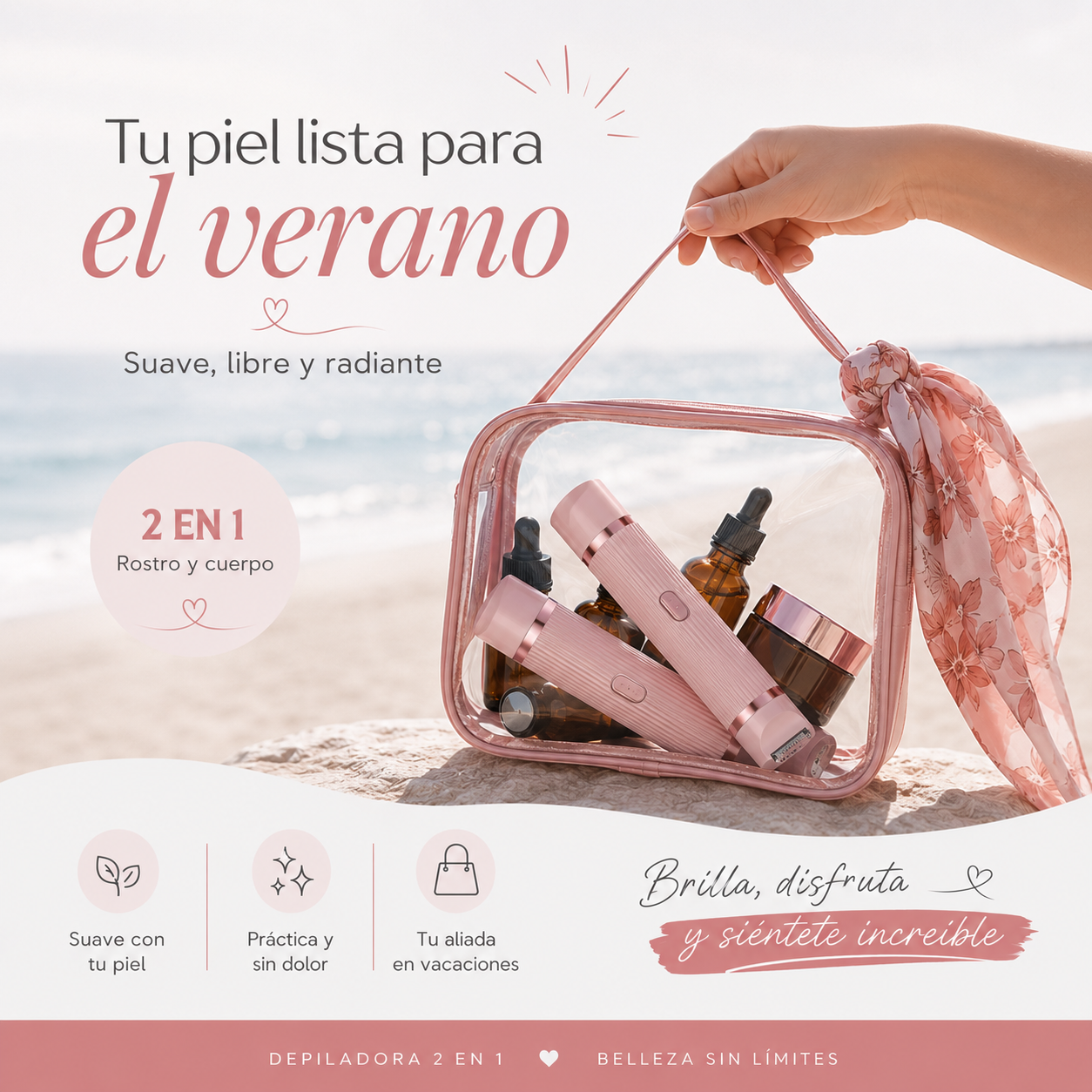 Depiladora Multifuncional 2 en 1: Piel Suave al Instante, Sin Dolor y Sin Irritación