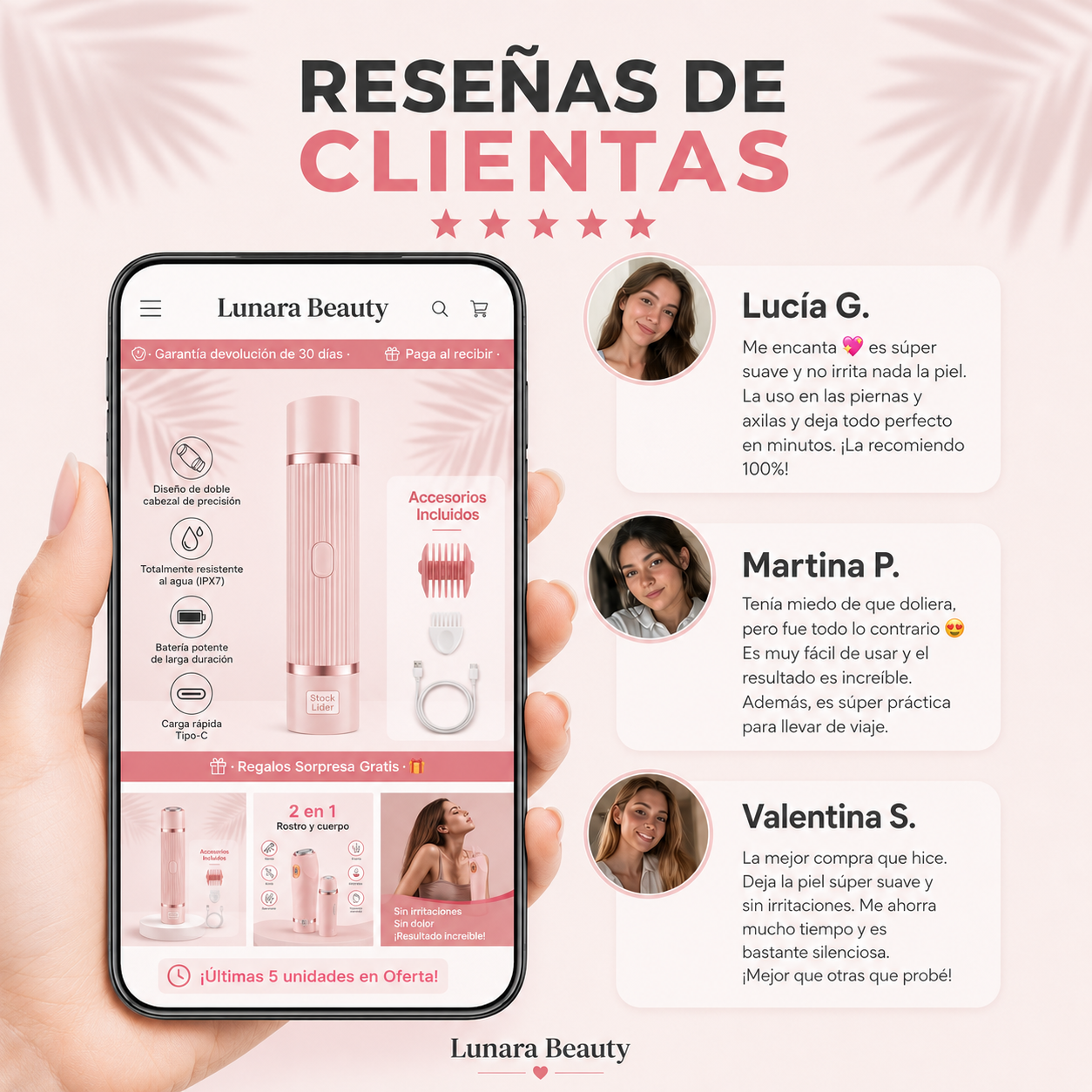 Depiladora Multifuncional 2 en 1: Piel Suave al Instante, Sin Dolor y Sin Irritación