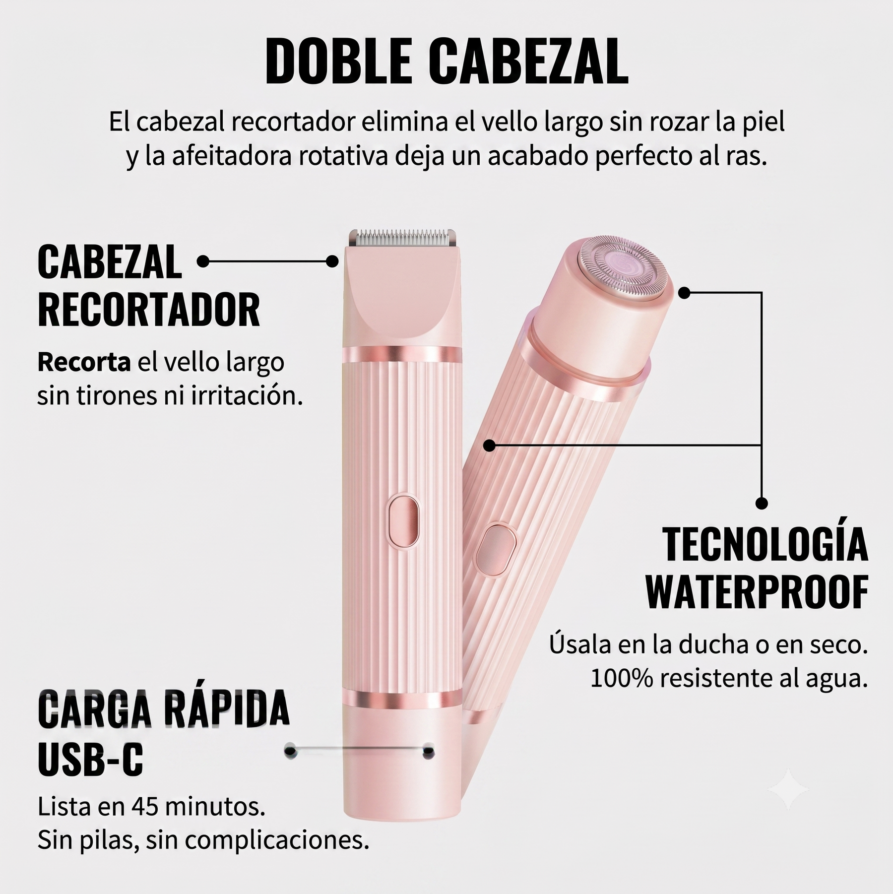 Depiladora Multifuncional 2 en 1: Piel Suave al Instante, Sin Dolor y Sin Irritación